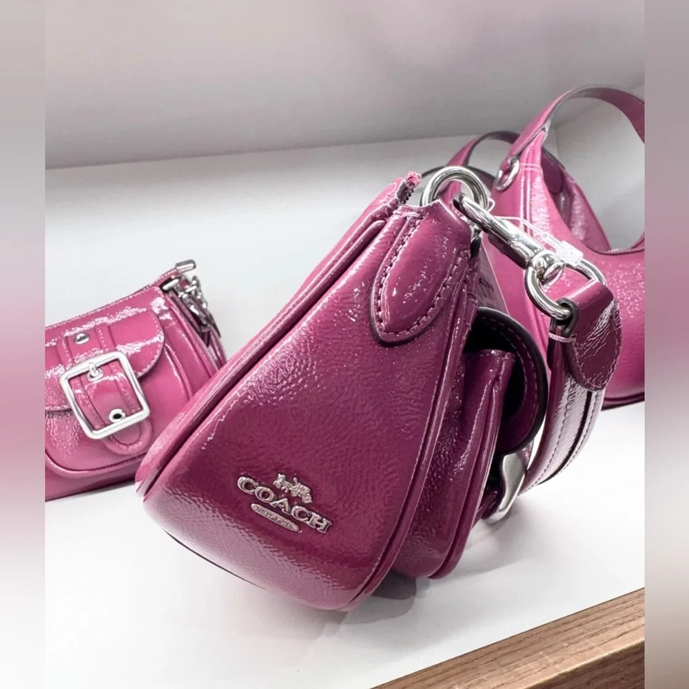 NWT Coach Ashton Baguette Bag Patent Leather CV943 Silver/Pink - Picture 5 of 9